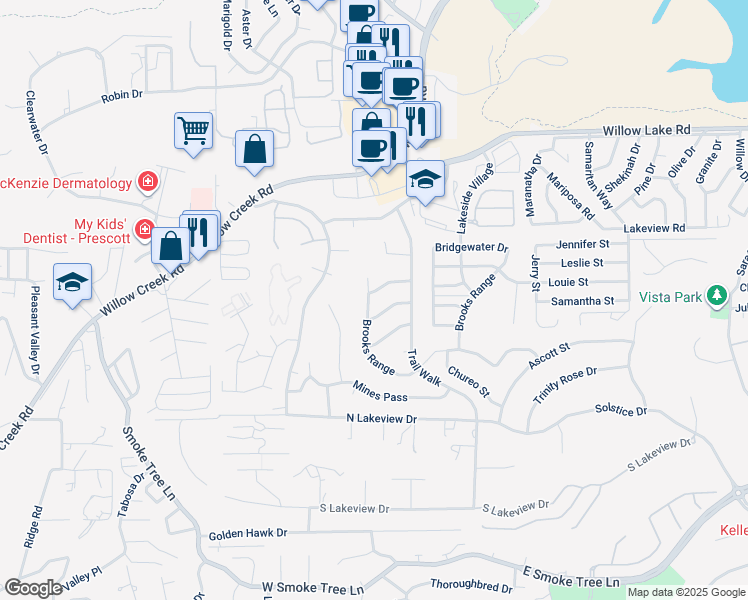 map of restaurants, bars, coffee shops, grocery stores, and more near 849 Cameron Pass in Prescott