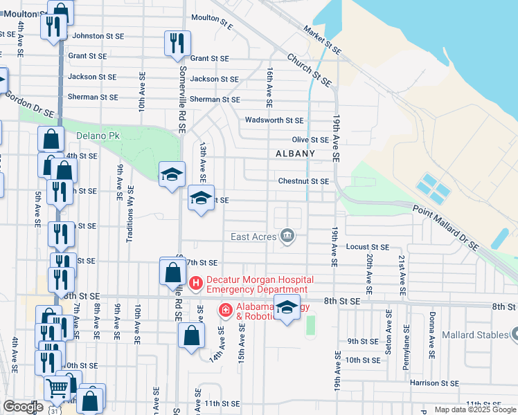 map of restaurants, bars, coffee shops, grocery stores, and more near 1410 Beech Street Southeast in Decatur