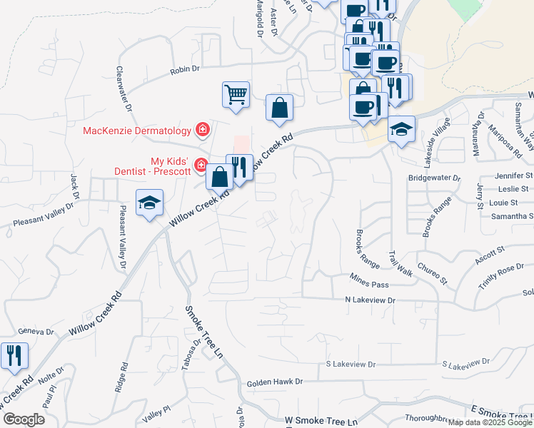 map of restaurants, bars, coffee shops, grocery stores, and more near 3220 Wasatch Court in Prescott