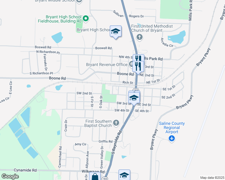 map of restaurants, bars, coffee shops, grocery stores, and more near 111 Short Street in Bryant