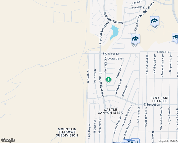 map of restaurants, bars, coffee shops, grocery stores, and more near 3200-3998 North Castle Drive in Prescott Valley
