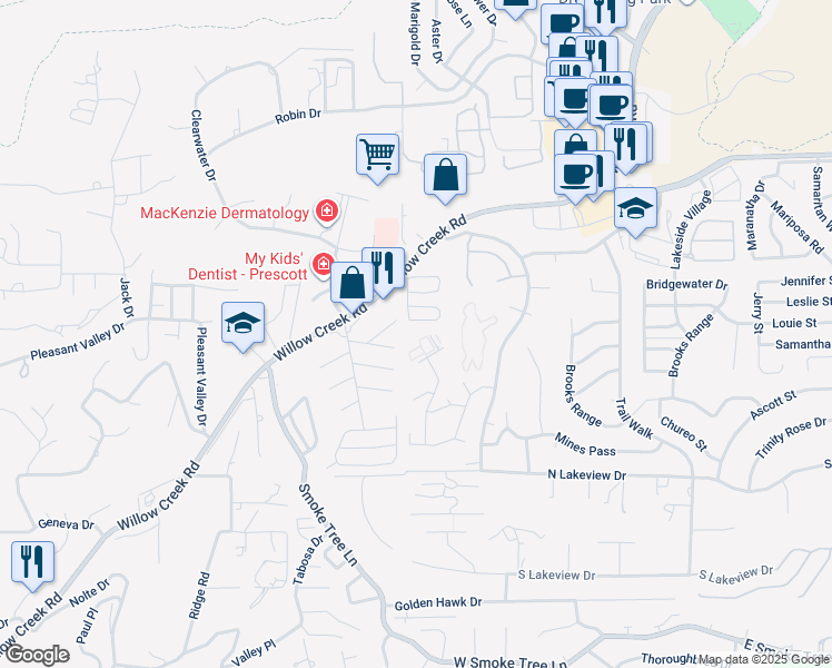 map of restaurants, bars, coffee shops, grocery stores, and more near 3220 Wasatch Court in Prescott