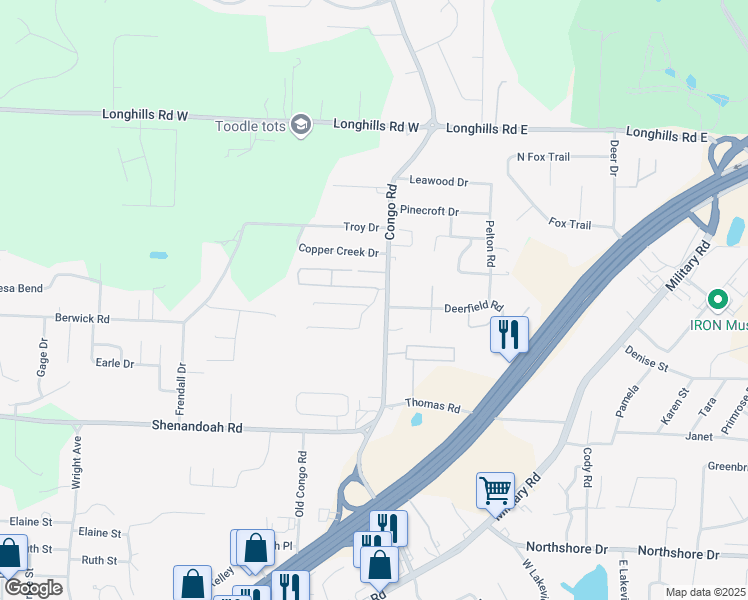 map of restaurants, bars, coffee shops, grocery stores, and more near 203 Summerwood Drive in Benton
