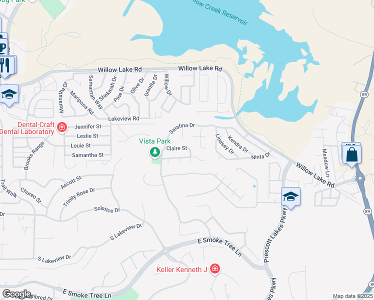 map of restaurants, bars, coffee shops, grocery stores, and more near 1717 Claire Street in Prescott