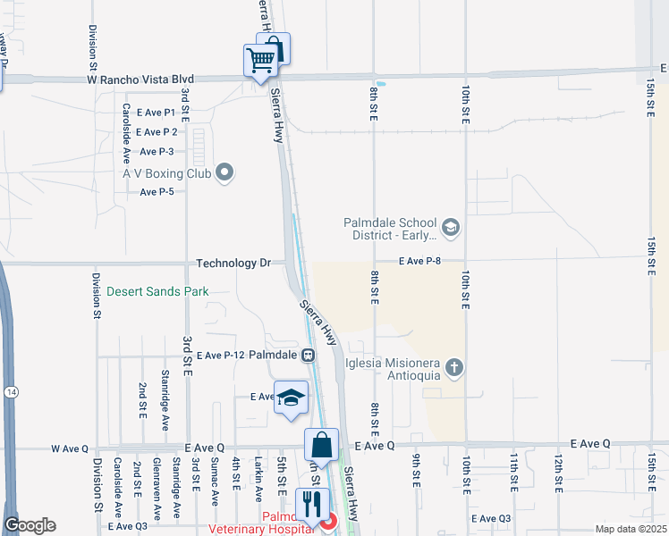 map of restaurants, bars, coffee shops, grocery stores, and more near East Avenue P-8 in Palmdale