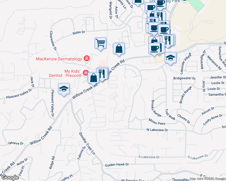 map of restaurants, bars, coffee shops, grocery stores, and more near 3220 Wasatch Court in Prescott