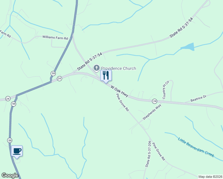 map of restaurants, bars, coffee shops, grocery stores, and more near 8798 West Oak Highway in Seneca
