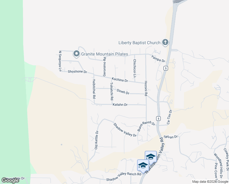 map of restaurants, bars, coffee shops, grocery stores, and more near 2097 Dineh Drive in Prescott