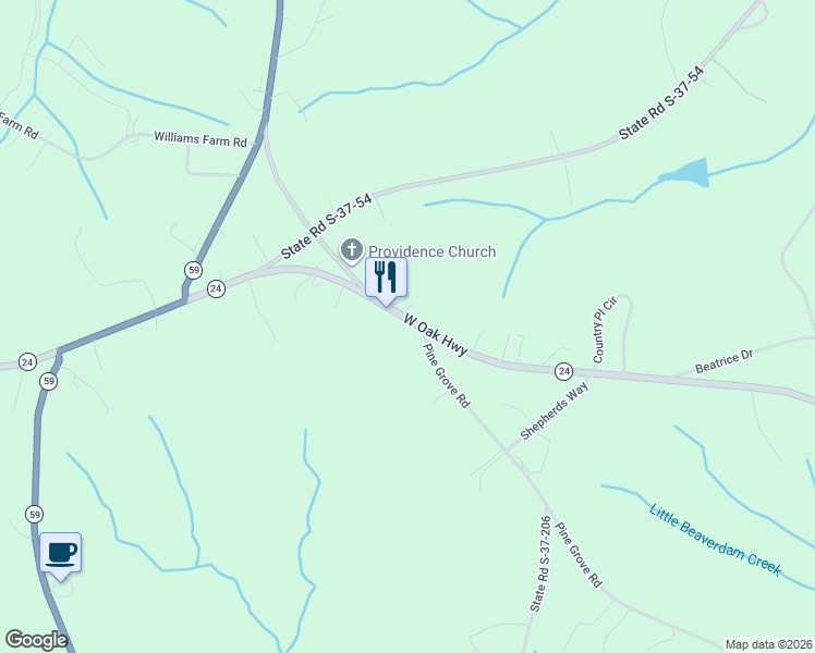 map of restaurants, bars, coffee shops, grocery stores, and more near 8798 West Oak Highway in Seneca