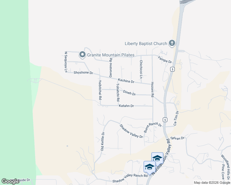 map of restaurants, bars, coffee shops, grocery stores, and more near 2097 Dineh Drive in Prescott