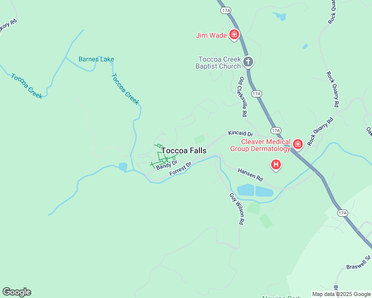 map of restaurants, bars, coffee shops, grocery stores, and more near in Toccoa Falls