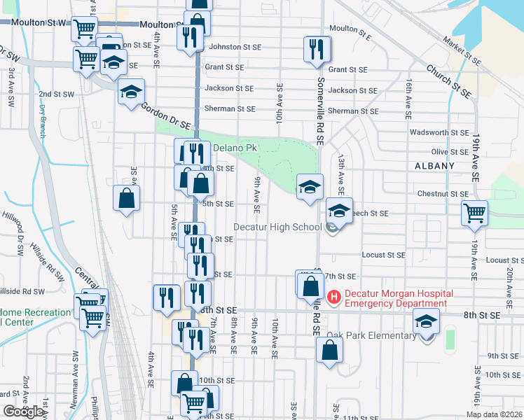 map of restaurants, bars, coffee shops, grocery stores, and more near 904 9th Avenue Southeast in Decatur