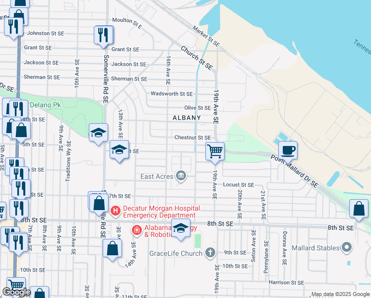 map of restaurants, bars, coffee shops, grocery stores, and more near 1622 Beech Street Southeast in Decatur