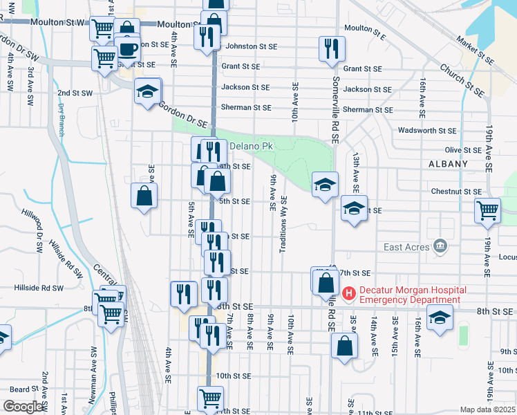 map of restaurants, bars, coffee shops, grocery stores, and more near 904 8th Ave SE in Decatur