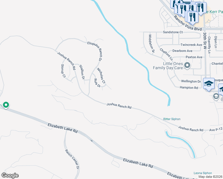 map of restaurants, bars, coffee shops, grocery stores, and more near 39660 Nicholas Court in Palmdale