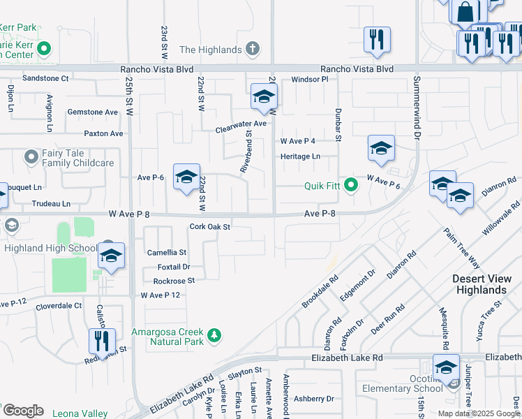 map of restaurants, bars, coffee shops, grocery stores, and more near 2019 West Avenue P8 in Palmdale