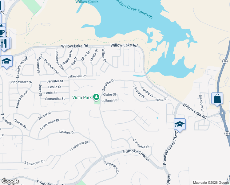 map of restaurants, bars, coffee shops, grocery stores, and more near 1716 Claire Street in Prescott
