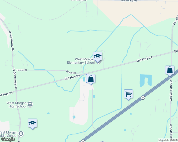 map of restaurants, bars, coffee shops, grocery stores, and more near 40 Tower Court in Trinity