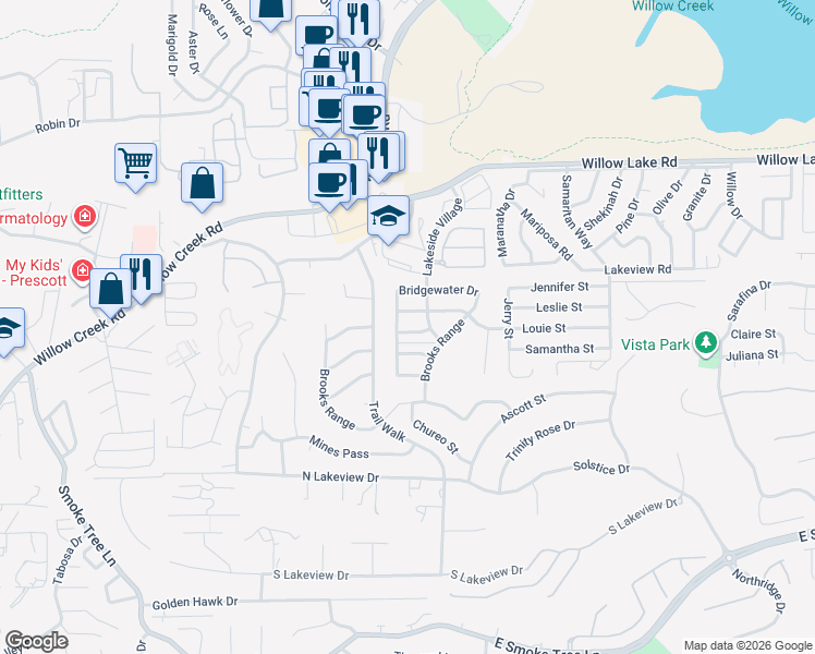 map of restaurants, bars, coffee shops, grocery stores, and more near 874 Baywood Drive in Prescott