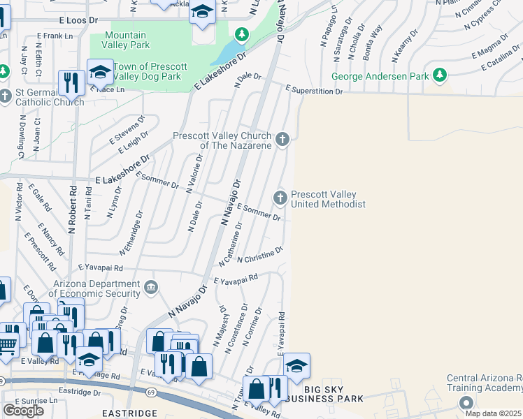 map of restaurants, bars, coffee shops, grocery stores, and more near 3563 North Constance Drive in Prescott Valley