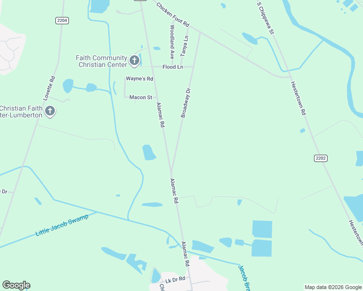 map of restaurants, bars, coffee shops, grocery stores, and more near 1741 Alamac Road in Lumberton