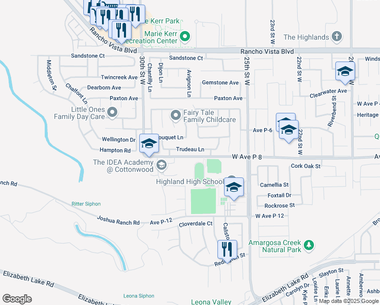 map of restaurants, bars, coffee shops, grocery stores, and more near 2712 Trudeau Lane in Palmdale