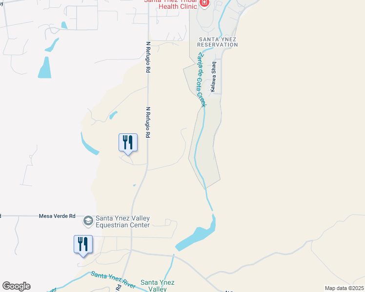map of restaurants, bars, coffee shops, grocery stores, and more near 350 North Refugio Road in Santa Ynez
