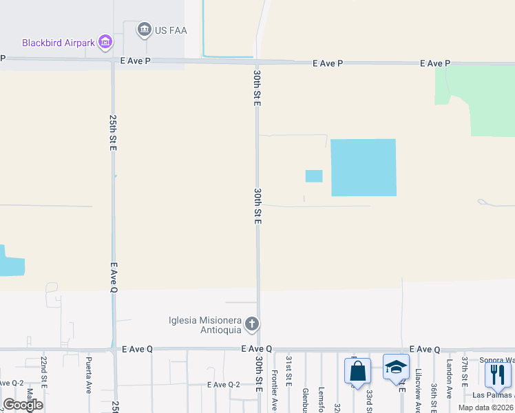 map of restaurants, bars, coffee shops, grocery stores, and more near East Avenue P-8 in Palmdale