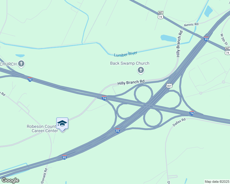 map of restaurants, bars, coffee shops, grocery stores, and more near 1339 Hilly Branch Road in Lumberton