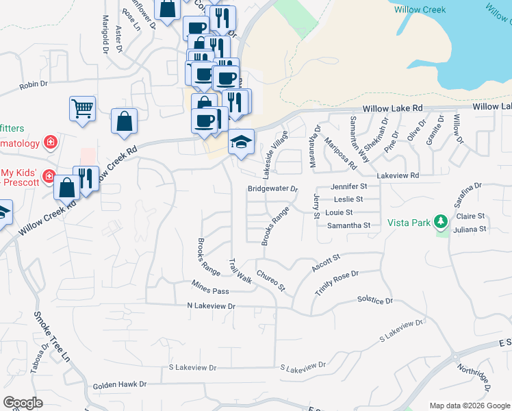 map of restaurants, bars, coffee shops, grocery stores, and more near 951 Louie Street in Prescott