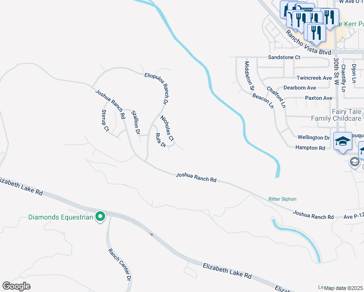 map of restaurants, bars, coffee shops, grocery stores, and more near 39660 Nicholas Court in Palmdale