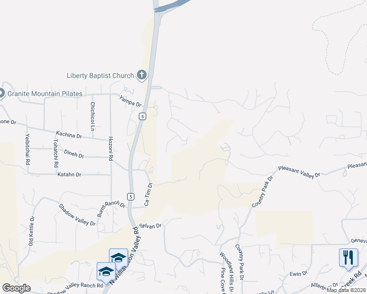map of restaurants, bars, coffee shops, grocery stores, and more near 2942 Southpark in Prescott