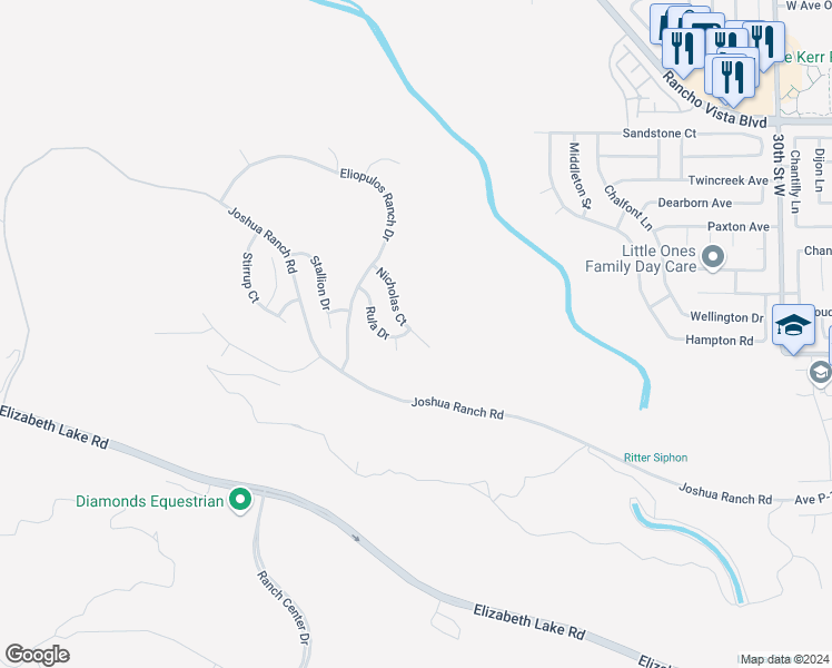 map of restaurants, bars, coffee shops, grocery stores, and more near 39660 Nicholas Court in Palmdale