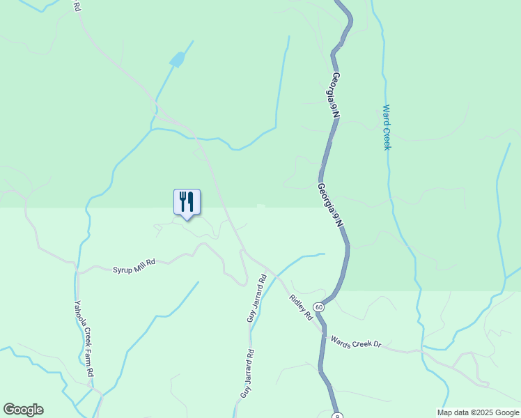 map of restaurants, bars, coffee shops, grocery stores, and more near 532 Ridley Road in Dahlonega