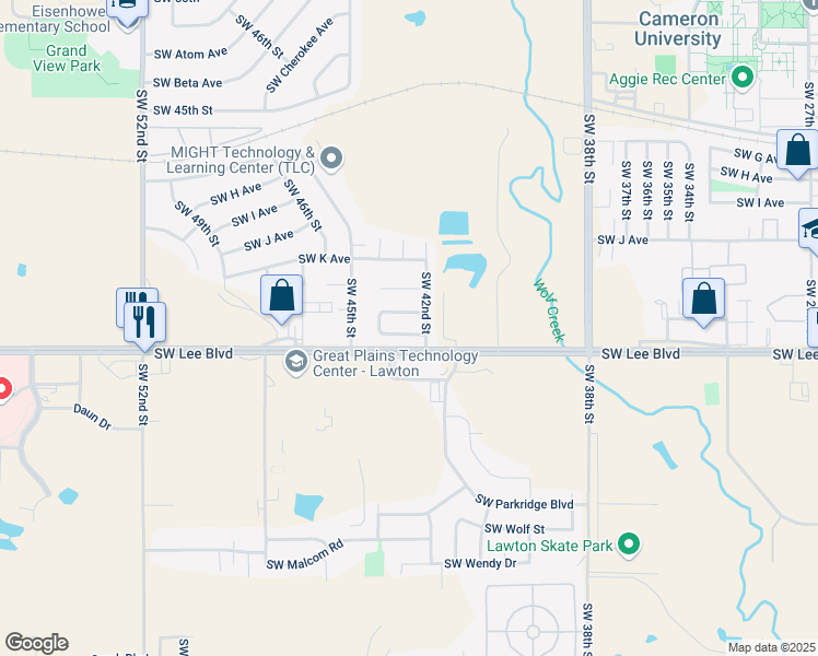 map of restaurants, bars, coffee shops, grocery stores, and more near 12602 Southwest Lee Boulevard in Lawton