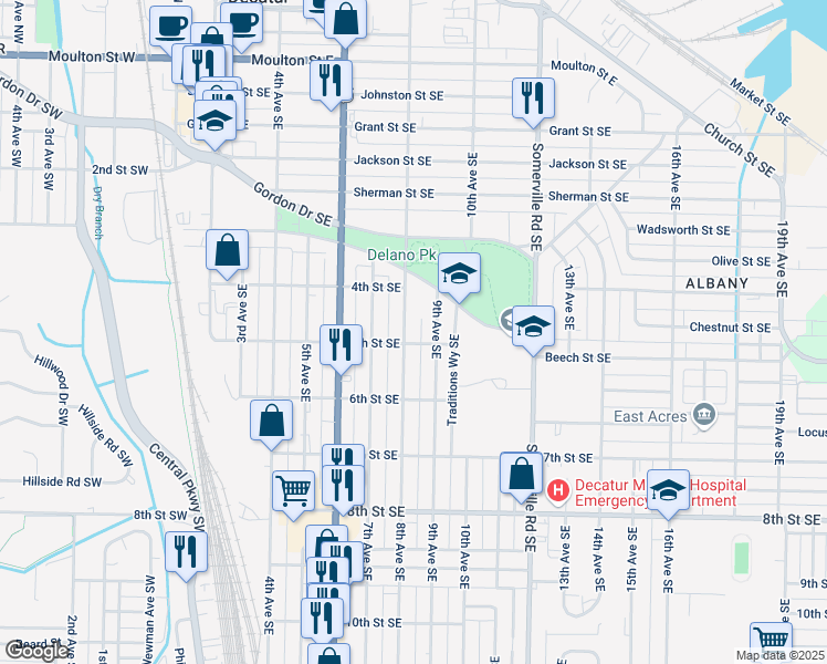map of restaurants, bars, coffee shops, grocery stores, and more near 904 8th Avenue Southeast in Decatur