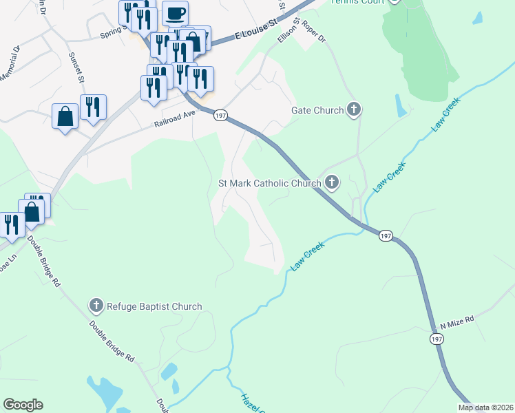 map of restaurants, bars, coffee shops, grocery stores, and more near 215 Windrose Meadow Lane in Clarkesville
