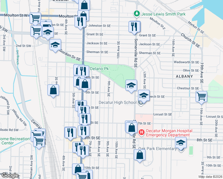 map of restaurants, bars, coffee shops, grocery stores, and more near 904 9th Avenue Southeast in Decatur