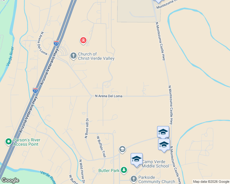 map of restaurants, bars, coffee shops, grocery stores, and more near 1861 Montezuma Heights Road in Camp Verde