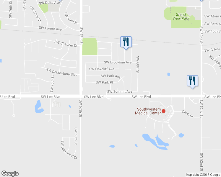 map of restaurants, bars, coffee shops, grocery stores, and more near 1207 Southwest 63rd Place in Lawton