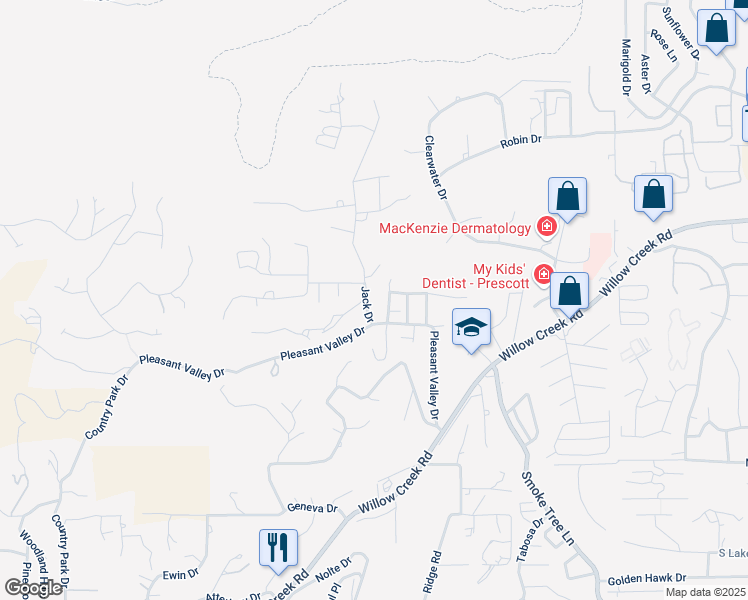 map of restaurants, bars, coffee shops, grocery stores, and more near 3055 Pleasant Valley Circle in Prescott