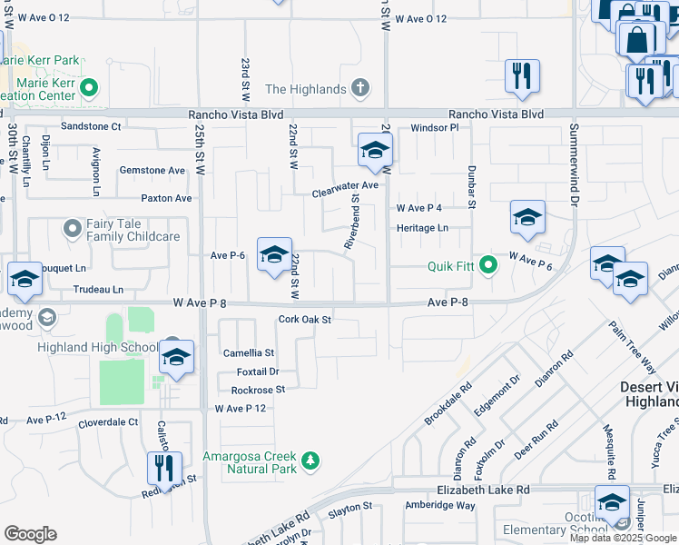 map of restaurants, bars, coffee shops, grocery stores, and more near 39240 Gunsmoke Court in Palmdale