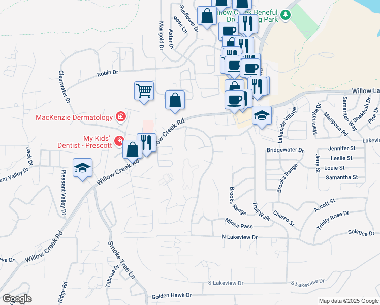 map of restaurants, bars, coffee shops, grocery stores, and more near 3168 Dome Rock Place in Prescott