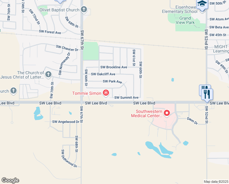 map of restaurants, bars, coffee shops, grocery stores, and more near 1207 Southwest 63rd Place in Lawton