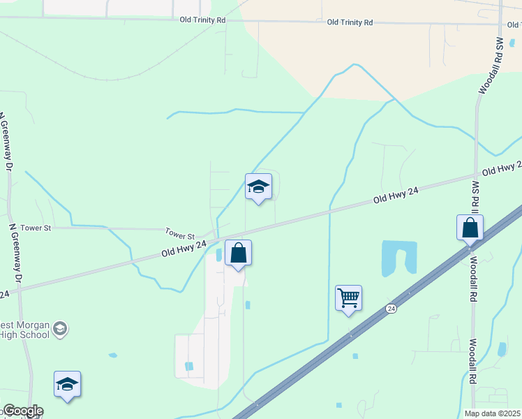 map of restaurants, bars, coffee shops, grocery stores, and more near 571 Old Highway 24 in Trinity