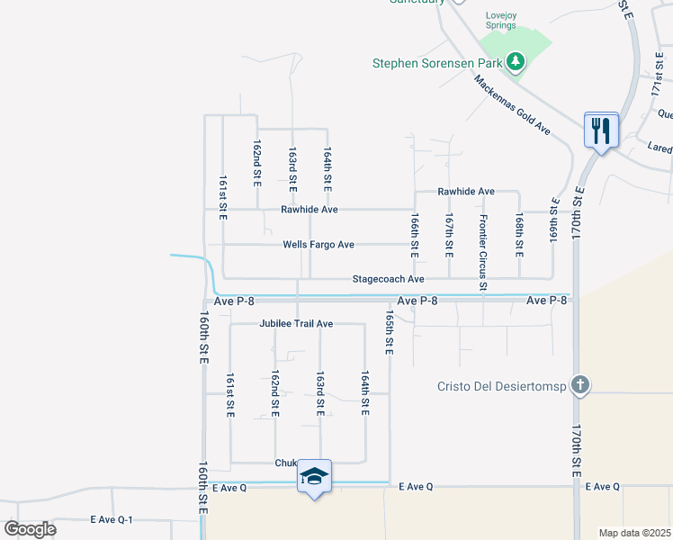 map of restaurants, bars, coffee shops, grocery stores, and more near 16435 Stagecoach Avenue in Lake Los Angeles