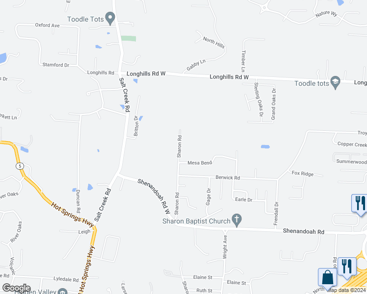 map of restaurants, bars, coffee shops, grocery stores, and more near 3323 Sharon Road in Benton