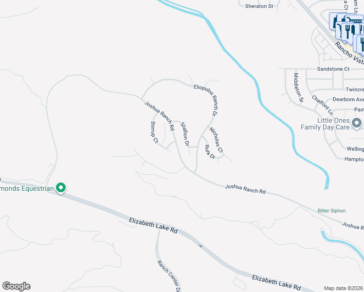 map of restaurants, bars, coffee shops, grocery stores, and more near 39243 Stallion Drive in Palmdale