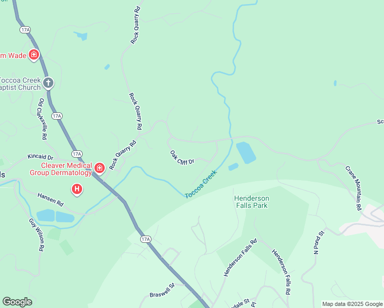 map of restaurants, bars, coffee shops, grocery stores, and more near 217 Oak Cliff Drive in Toccoa