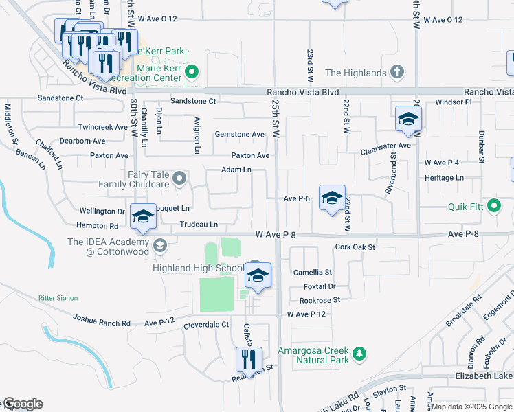 map of restaurants, bars, coffee shops, grocery stores, and more near 2543 Lincoln Lane in Palmdale